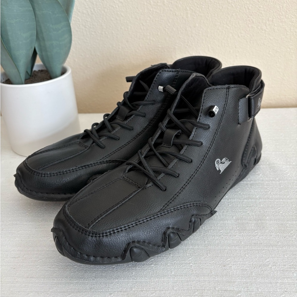 L.Deck Black Faux Leather High-Top Sneakers Men’s EU42 US9 - Picture 9 of 15